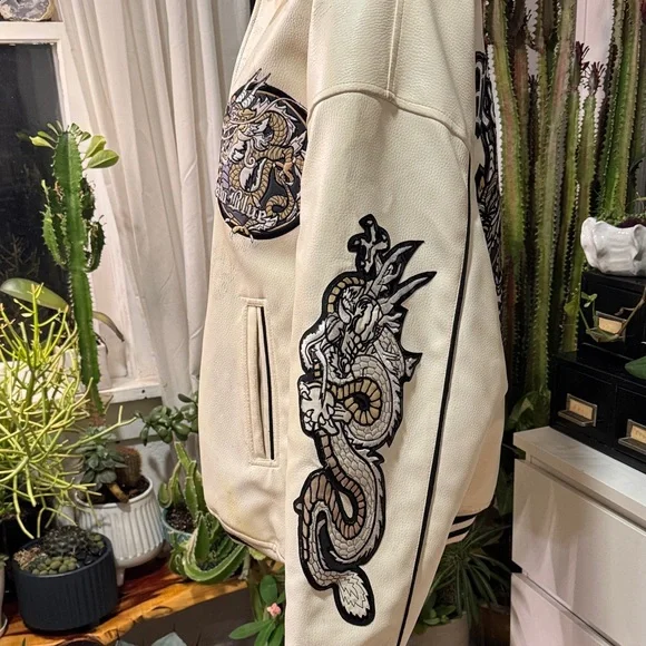 Cream Bomber Jacket with Dragon Embroidery - Picture 4 of 16